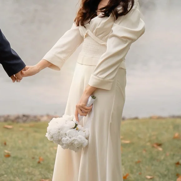 Sandro Cream Maxi Dress with Long Sleeves